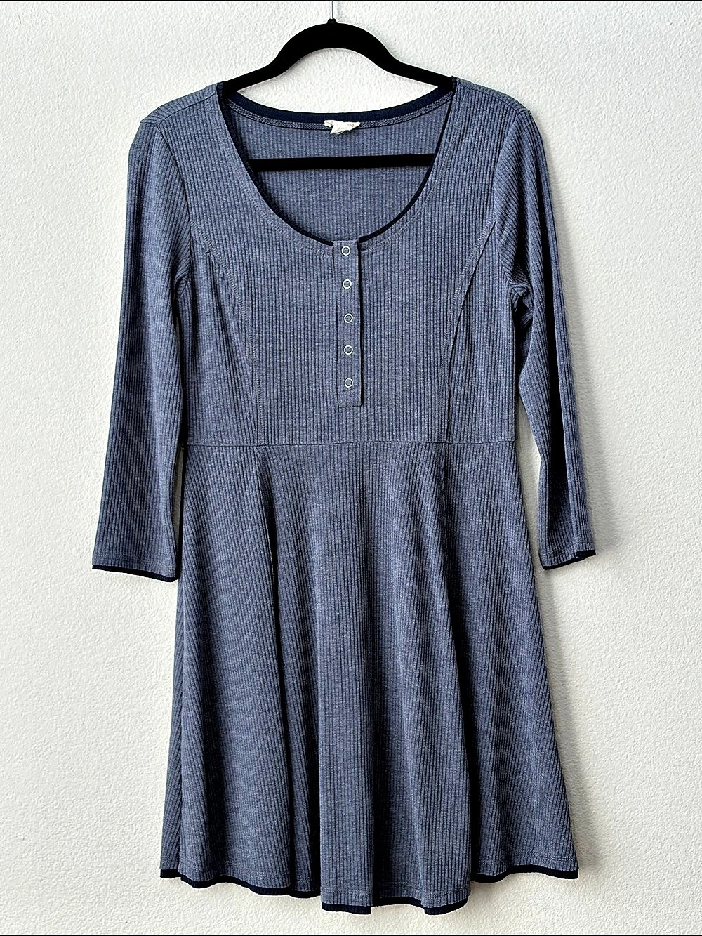 hem & thread Ribbed Henley Mini Dress in Blue Like New